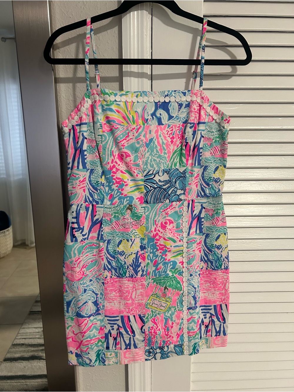 Lilly Pulitzer Patchwork Sea-Print Spaghetti Strap Dress in Pink, Aqua & Blue
